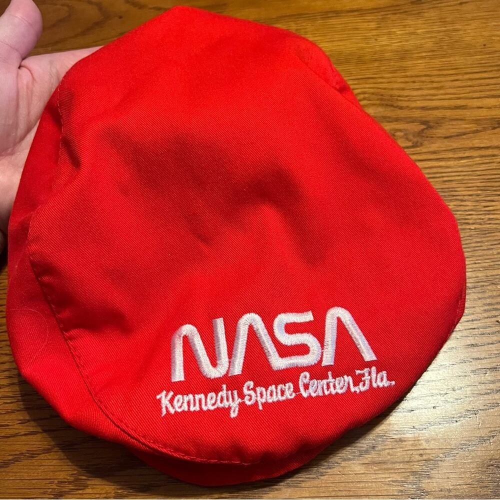 Vintage Red NASA Newsboy Hat Kennedy Space Center Cabbie Artsy Cap
